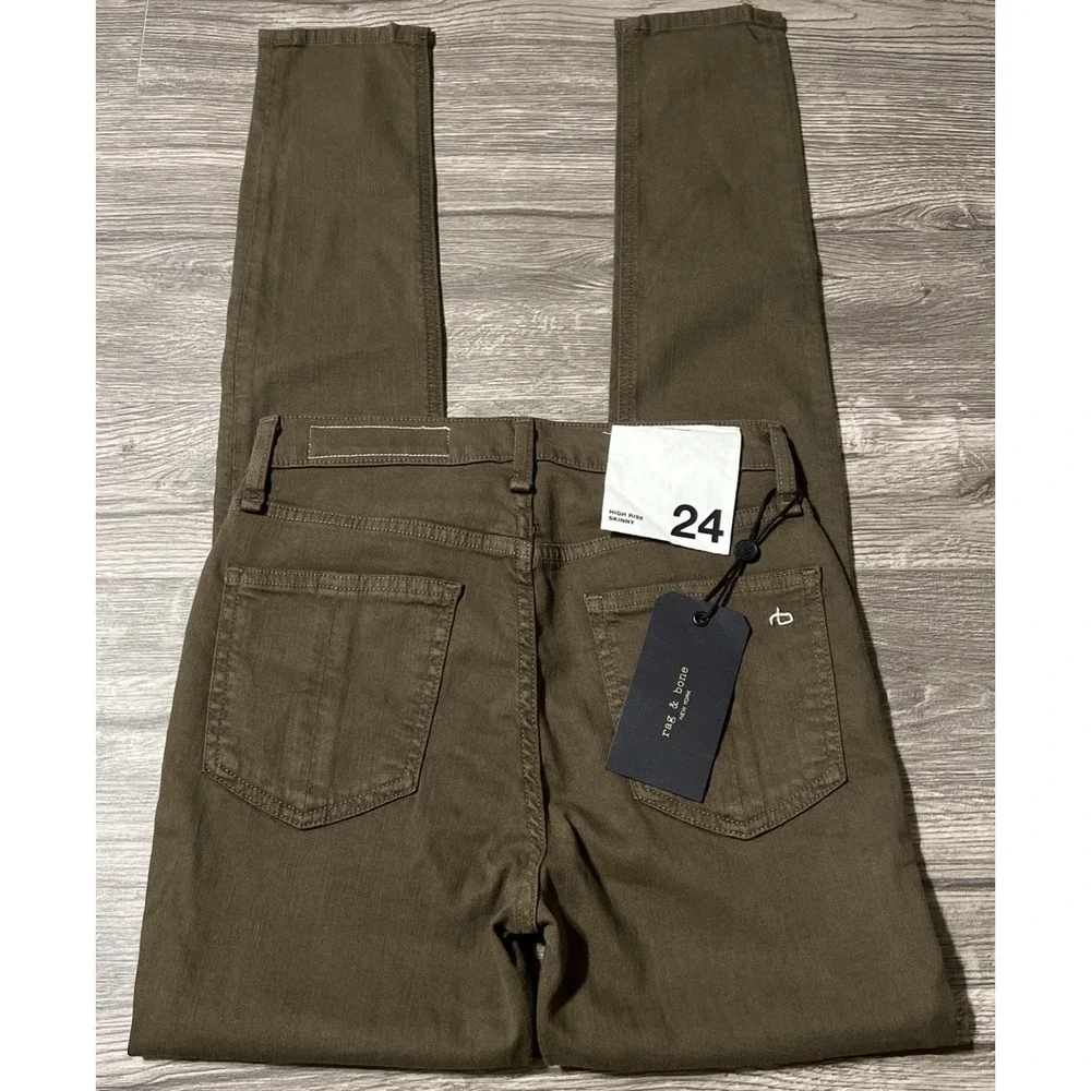 Rag & Bone Women's High Rise Skinny Dark Olive USA Made Jeans SZ 24x30, NWT $195
